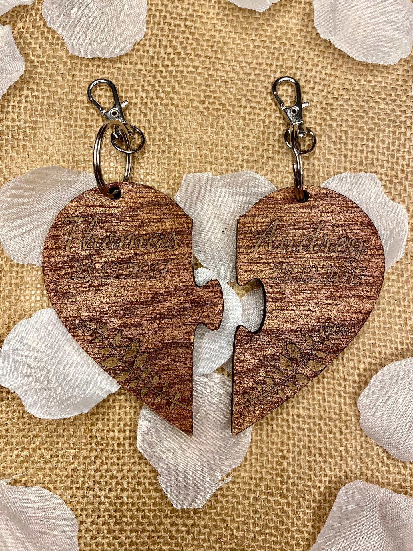 Porte-clés en bois puzzle pour couple à partager